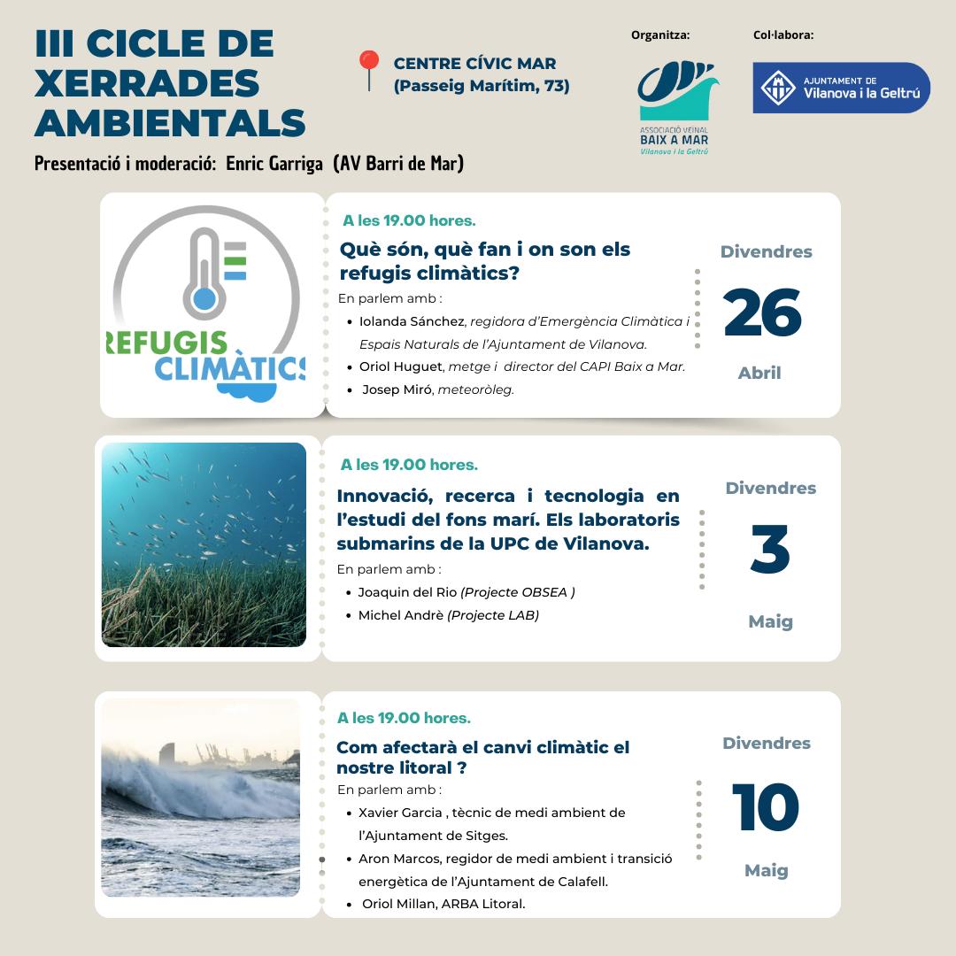 S'acosten les xerrades del III Cicle Primavera ambiental al Barri de Mar, organitzades per l’AA.VV. Baix a Mar, a Vilanova i la Geltrú.