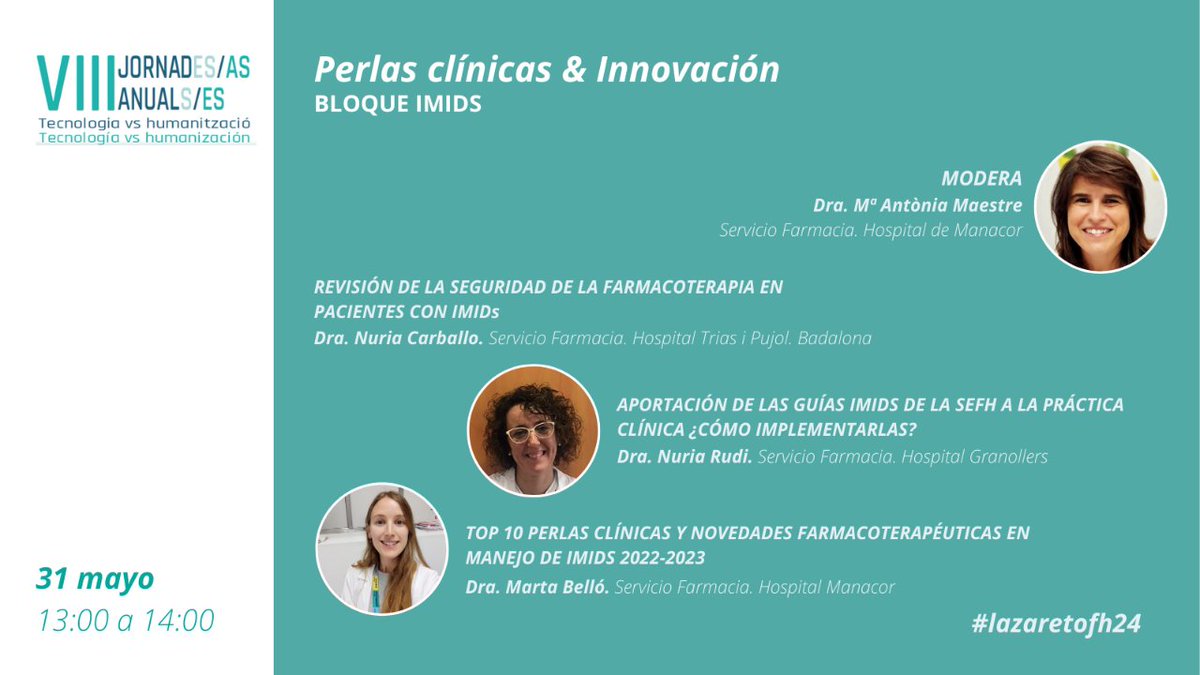 farupeib's tweet image. 𝗝𝗼𝗿𝗻𝗮𝗱𝗮 𝗮𝗻𝘂𝗮𝗹 𝗙𝗔𝗥𝗨𝗣𝗘𝗜𝗕: 𝗛𝘂𝗺𝗮𝗻𝗶𝘇𝗮𝗰𝗶𝗼́𝗻 𝘃𝘀 𝗧𝗲𝗰𝗻𝗼𝗹𝗼𝗴𝗶́𝗮
📅 30 mayo - 1 junio 
⛵️ Isla del Lazareto (Menorca) 

Horario y ponentes del Bloque de #IMIDs para #lazaretofh24
👉i.mtr.cool/hehcmmwroa

¡Os esperamos en mayo!