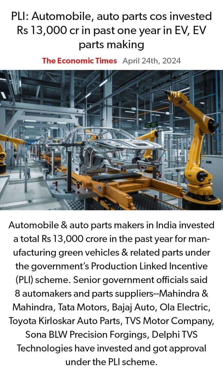 PLI: Automobile, auto parts cos invested Rs 13,000 cr in past one year in EV, EV parts making
economictimes.indiatimes.com/industry/renew… via NaMo App