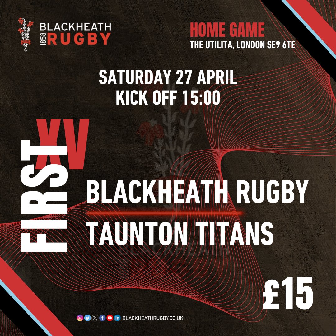 It’s the final game of the 2023-24 season and we welcome @tauntonrfc to The Utilita on Saturday, KO 15:00. Entry is £15 (online tickets blackheathrugby.ticketco.events/uk/en), U16s FREE. We hope to see a big crowd to cheer on the teams! #blcakheathrugby #blackheathfc #club #nat1