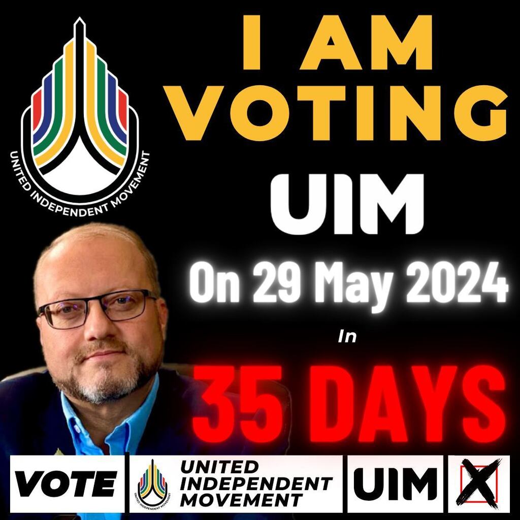 I AM VOTING #UIM on 29 May 2024 in 𝟯𝟱 𝗗𝗮𝘆𝘀!
#Vote2024 #elections #Elections2024 #voteforchange2024 #VoteUIM2024 #neildebeer #neildebeer4president #29May2024 #voting #VoteRight #twitter #southafrica @DeNedebe1