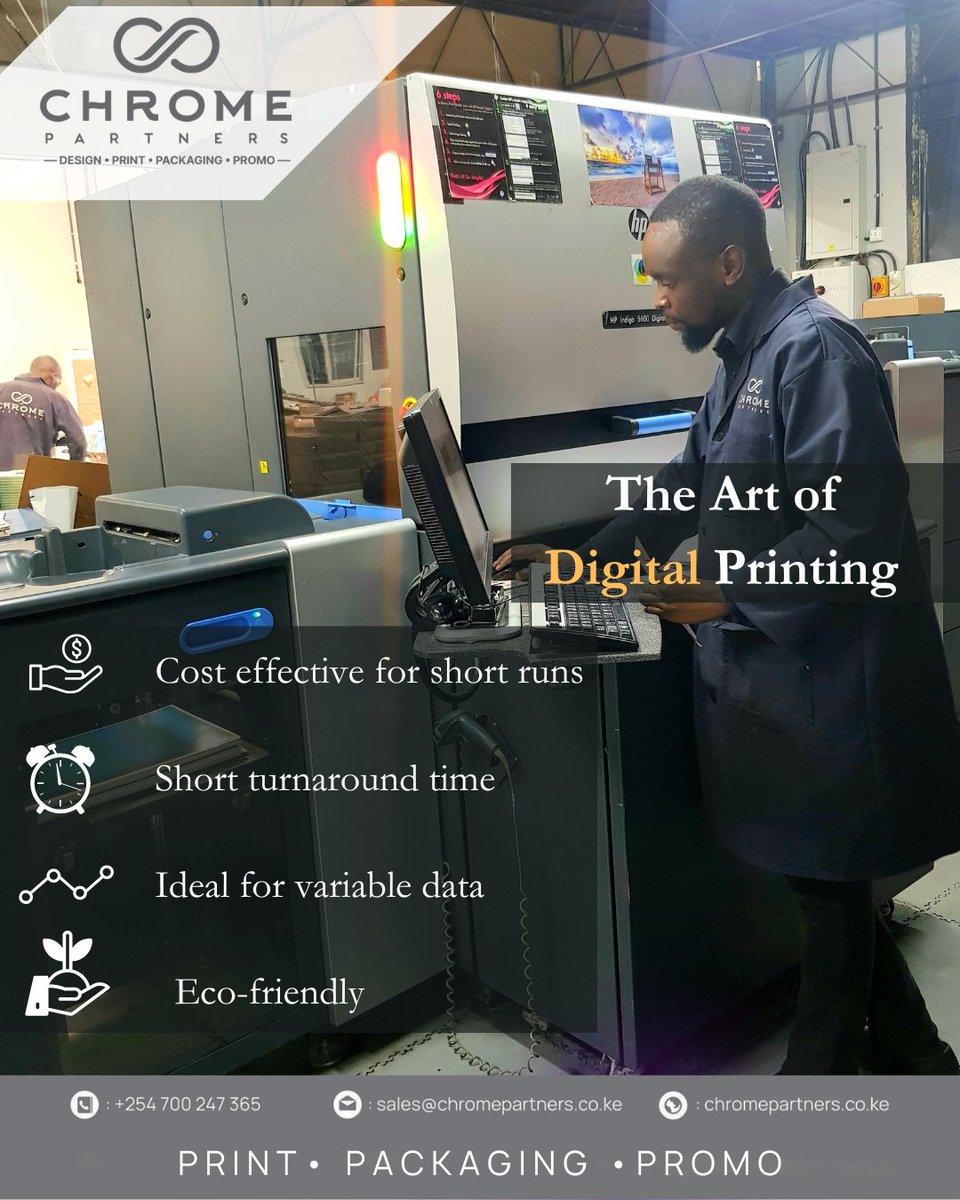 Use these advantages to create compelling prints that showcase your brand capabilities. 
#Chromepartners 
#digitalprinting 
#printingsolution