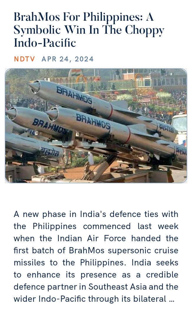 BrahMos For Philippines: A Symbolic Win In The Choppy Indo-Pacific ndtv.com/opinion/brahmo… via NaMo App