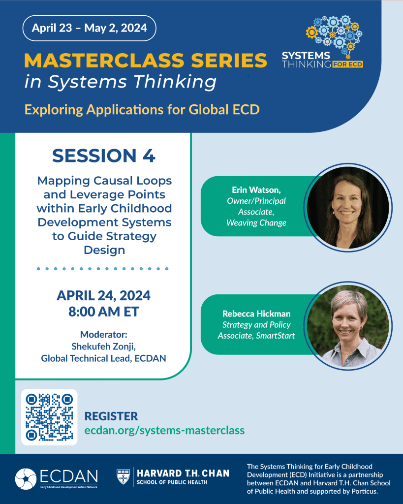 Excited to dive into Session 4 of Mapping Causal Loops and Leverage Points within Early Childhood Development Systems! 🧠Join us to learn how to identify key leverage points for positive change in ECD ecosystems. #SystemsThinkingforECD Register us02web.zoom.us/webinar/regist…
