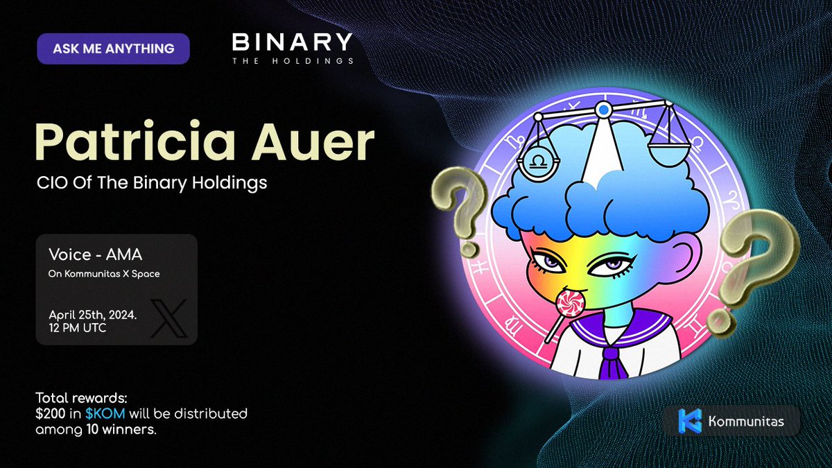 kommunitasnet's tweet photo. AMA Invitation!

Kommunitas is hyped to hold our AMA session with Ms. Patricia Auer, CIO of @thebinaryhldgs

We would like to explore what role does the Binary Coin (BNRY) play in facilitating the integration of Web3 technologies into traditional telecommunication systems, and how does it benefit the end users?

Voice AMA
• Date and Time: 25th April 2024, 12:00 PM UTC
• Venue: Kommunitas Twitter Space

Total rewards: $200 in $KOM will be distributed among 10 winners

See you tomorrow!