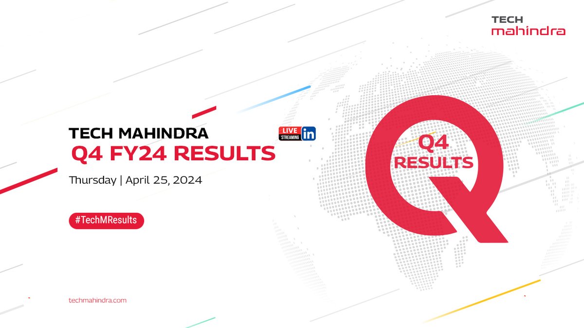 Watch Tech Mahindra Q4 FY'24 Results LIVE on April 25th from 3:45 PM IST onwards. Watch here: linkedin.com/events/7188780… Stay connected with us at #TechMResults