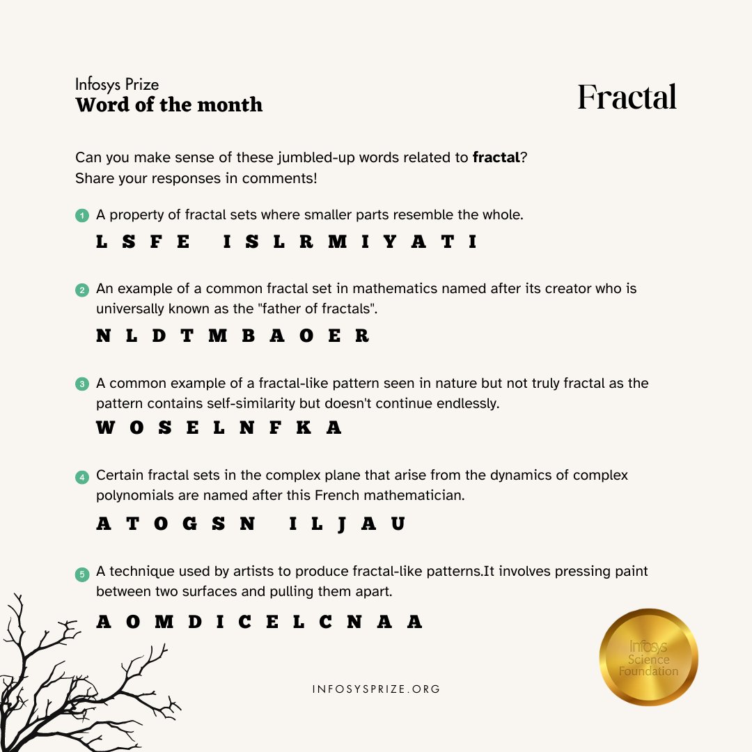 ISF's #WordofTheMonth for April is 'Fractal.' Learn about this geometrical concept and try to unscramble some words associated with it -