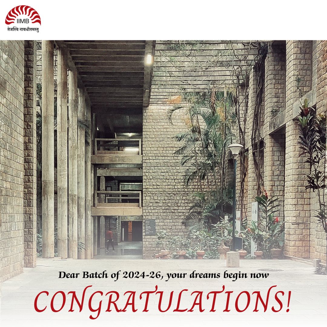 IIM_Bangalore's tweet photo. Congratulations to the upcoming batch of 2024-26 for making it into the #PlaceToB. IIM Bangalore welcomes you all. #iimb #IIMBangalore #stonewalls https://t.co/XMQCZqWyIf