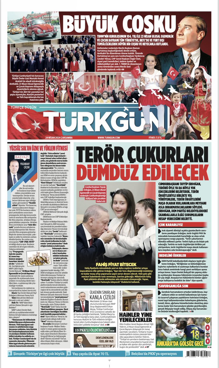 Gazetemizin 24 Nisan 2024 Çarşamba baskısını inceleyebilirsiniz... #Türkgün #turkgungazetesi