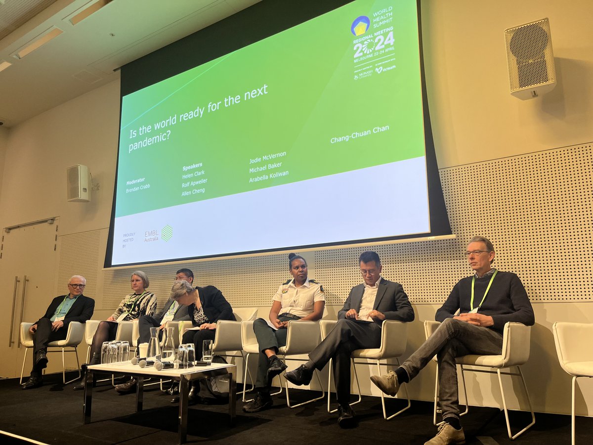 Great to see our researchers joining other experts and world leaders at #WHSMelbourne2024 this week. Burnet CEO Prof @CrabbBrendan moderated a panel discussion on pandemic preparedness today and said we need to learn from #COVID19 to improve our future response #GlobalHealth