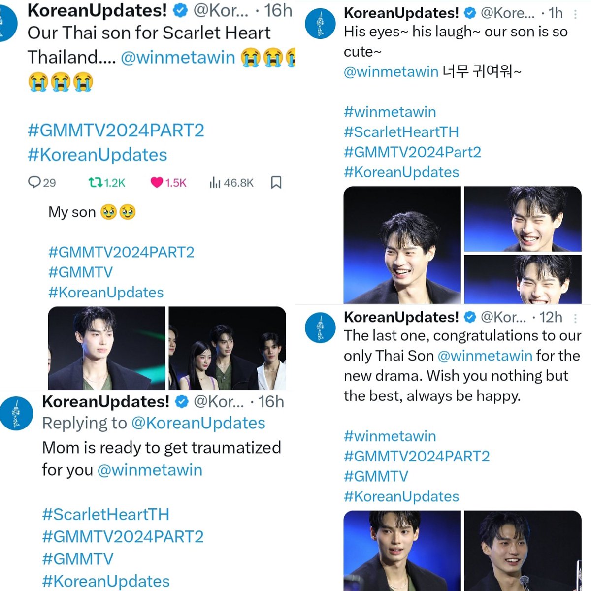The way @KoreanUpdates keep updating about Win, congrats Win and called him as their only Thai son 😭😭😭😭 Please, I've found this is the cutest of them น่าเอ็นดูมาก

WIN GMMTV2024 P2
#ScarletHeartTH
#GMMTV2024PART2
#winmetawin️  @winmetawin