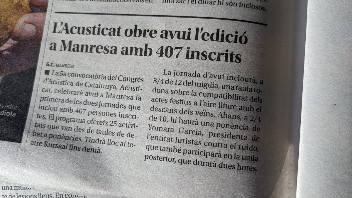 acusti_cat's tweet photo. Bon dia! ☀️
@diariRegio7 es fa ressò de l'inici de l'#ACUSTICAT2024
Avui i demà al @Kursaalmanresa 

@accioclimatica @AccioClimaDIBA @XarxaSost @AcusticsCAT @la_UPC @ajmanresa https://t.co/74OEzNjlGW