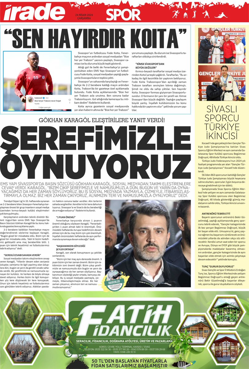 24.04.2024 Tarihli Gazetemiz Sizlerle…  #sivas #sivasspor #haber #gazetede #günaydın #türkiye #turkey #emsyapısivasspor #politika #ekonomi #spor #siyaset #sağlık #haberler #güncelhaber #gazeteci #gazetecilik #sport #basın #press #sondakikahaber #sondakika #gazeteoku