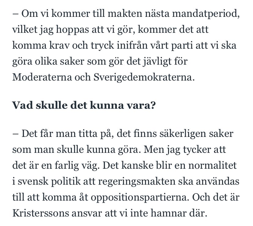 Alltagstanke's tweet image. @TobiasBaudin detta är nog den mest omogna intervjun jag har läst av en politiker. 

Låter som en typisk socialdemokratisk inställning: ”vi kommer göra något mot dom, men om vi gör det så är det inte vårt fel, det var dom som börja.” #sossarna