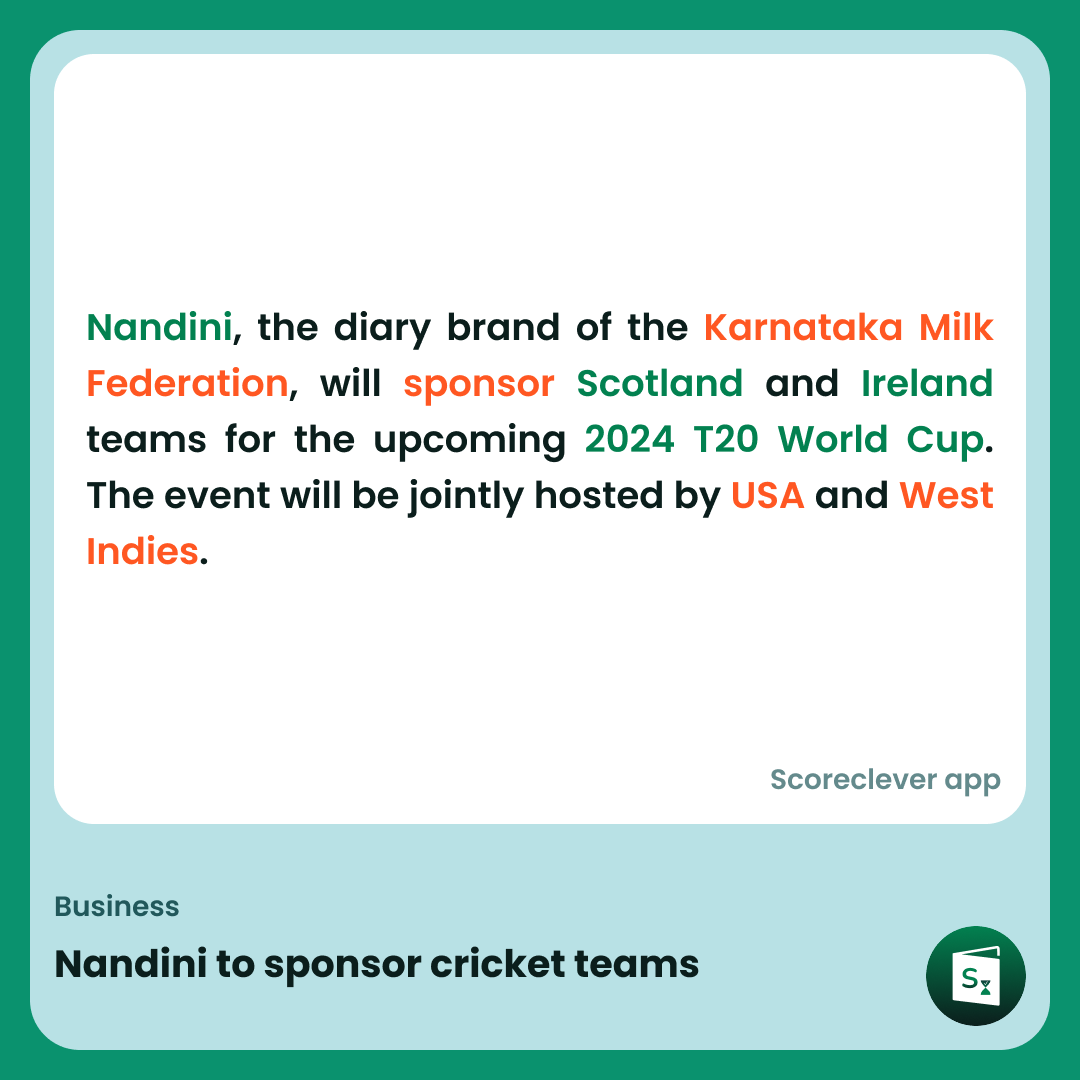 🟢🟠 𝐈𝐦𝐩𝐨𝐫𝐭𝐚𝐧𝐭 𝐍𝐞𝐰𝐬: Nandini to sponsor cricket teams

Follow Scoreclever News for more

#ExamPrep #UPSC #IBPS #SSC #GovernmentExams #DailyUpdate #News
