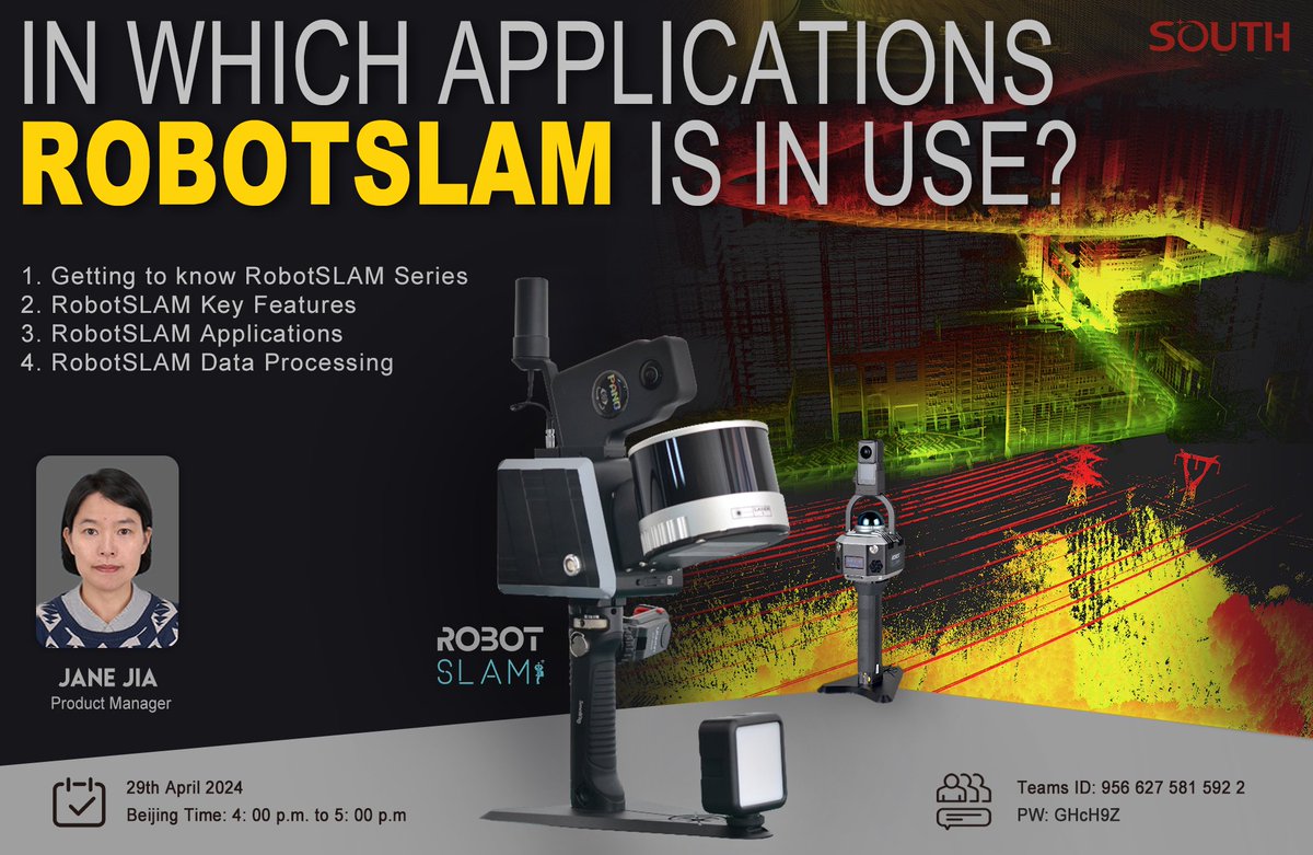 Hello, everyone! we will have an online conference scheduled on Aril 29th, 2024, the topic is about new details of RobotSLAM Series product, the application field and data processing workflow, welcome~
#SOUTH #Conference #RobotSLAM #Applications #Dataprocessing