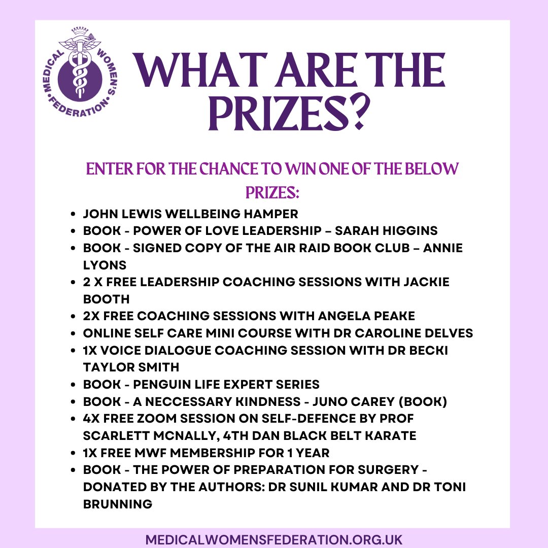 Anyone can buy a raffle ticket! (Even if you're not coming to our amazing conference on 9/10 May in Cambridge.) Support worthy causes: Medicins San Frontier and MWF projects. Win great prizes! Tickets cost £5 each (but you can buy lots). Draw at conference medicalwomensfederation.org.uk/news/mwf-sprin…