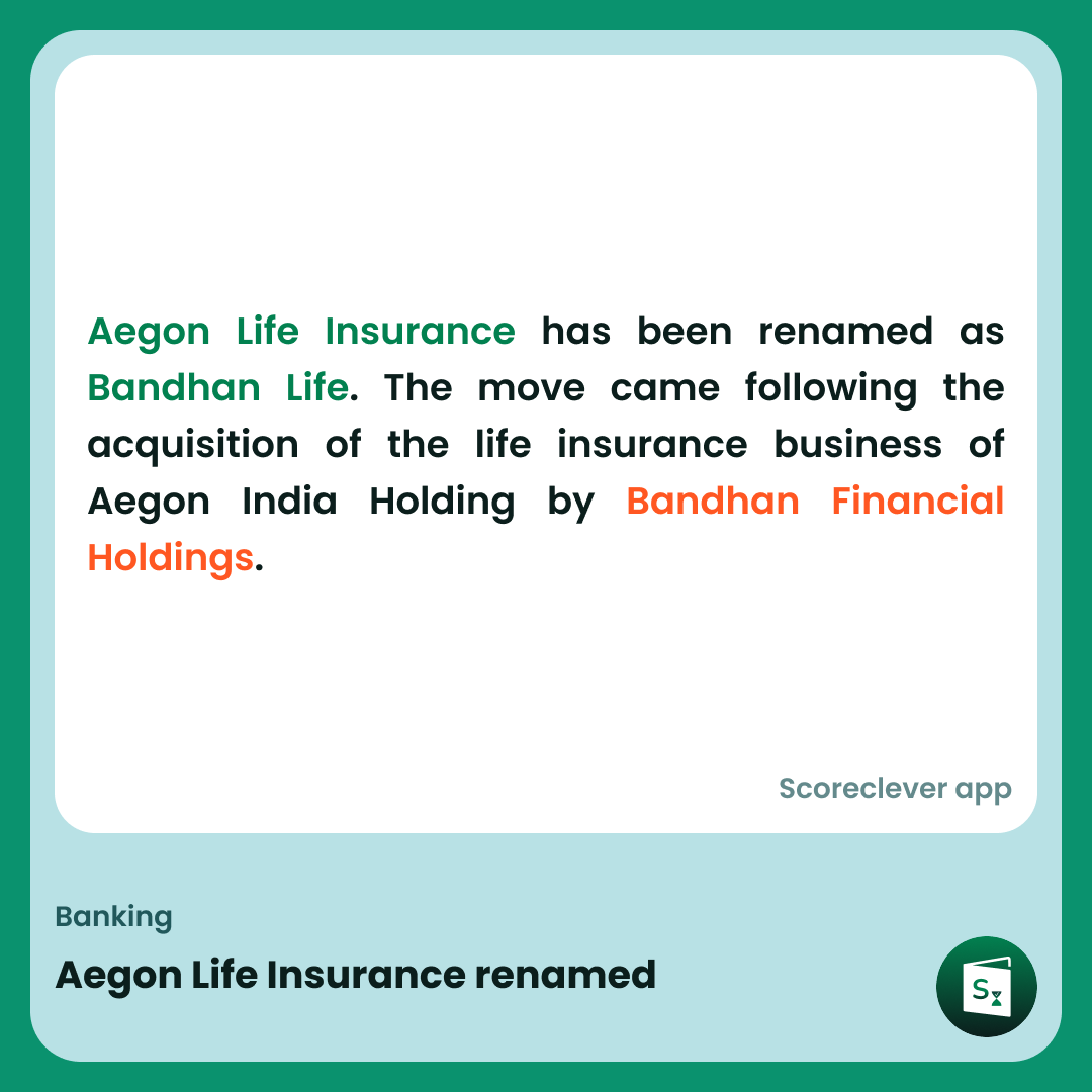 🟢🟠 𝐈𝐦𝐩𝐨𝐫𝐭𝐚𝐧𝐭 𝐍𝐞𝐰𝐬: Aegon Life Insurance renamed

Follow Scoreclever News for more

#ExamPrep #UPSC #IBPS #SSC #GovernmentExams #DailyUpdate #News
