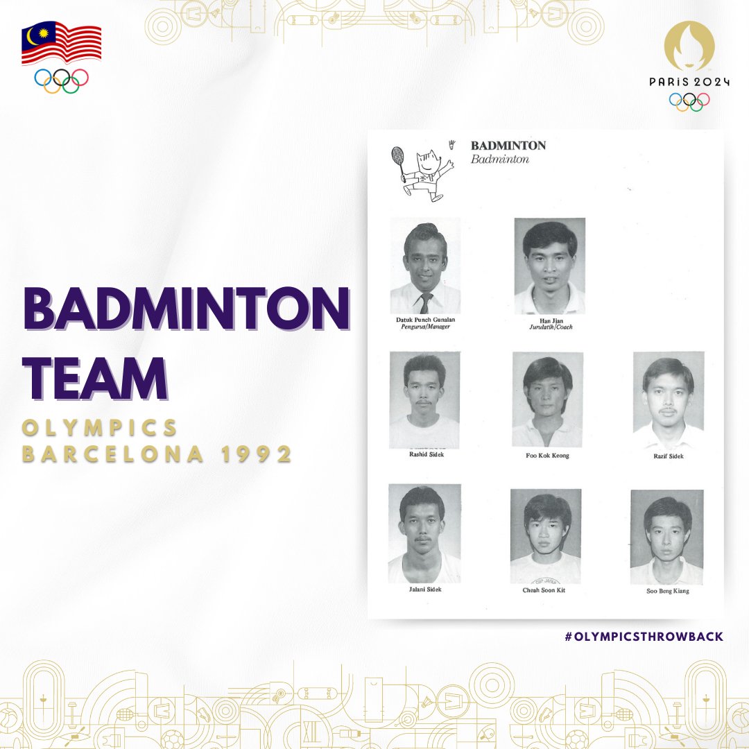 olympicmas's tweet photo. Barcelona 1992 marked the official debut of Badminton in the Olympic Games. 

Leading the squad was Datuk Punch Gunalan, who had also been part of the squad that competed in the Olympic Games Munich 1972, where Badminton was a demonstration sport.

#OlympicMAS
#OlympicThrowback https://t.co/fTyrMvCiFc