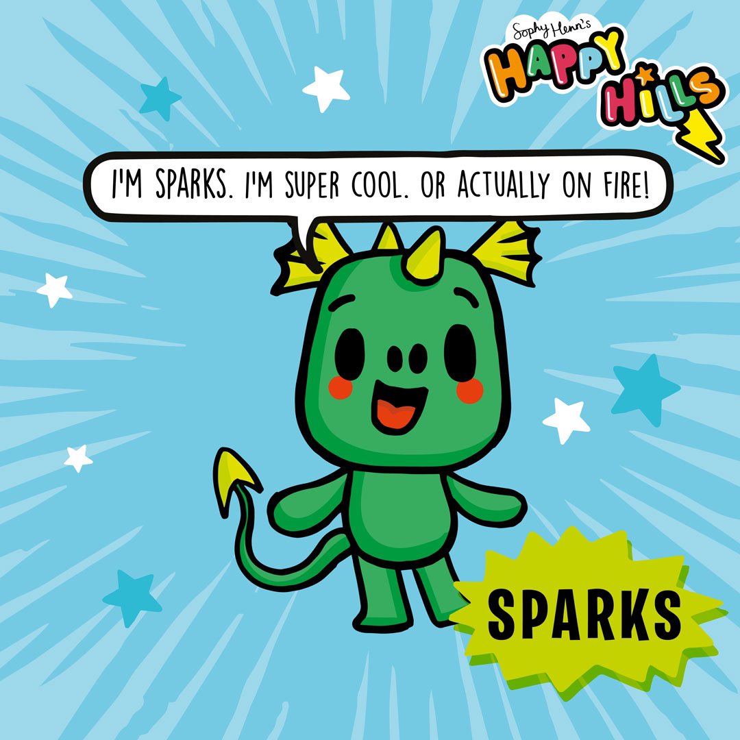 ⭐️ONLY ONE MORE SLEEP UNTIL THOSE GIANT DANGER KITTENS ARE ON THE LOSE!⭐️ But before then I would like you to meet Sparks, a smart little dragon who just wants to be coooool. Unless she gets cross then things can get a little, erm, flamesy!!!…