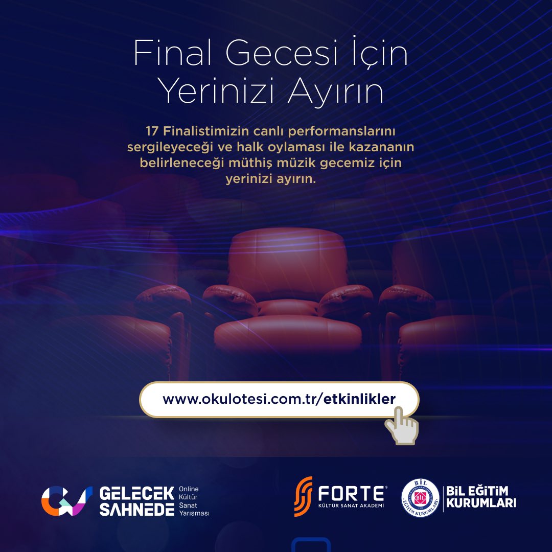 forteakademi's tweet photo. Büyük finale sayılı günler kaldı!

Birbirinden yetenekli 17 finalist, seçkin jüri üyeleri ve muhteşem bir müzik gecesi sizleri bekliyor.

Detaylar ve Rezervasyon için : https://t.co/kA6n7Ok8Uq

@bilkolejleri @geleceksahnede https://t.co/isVJMubNiS