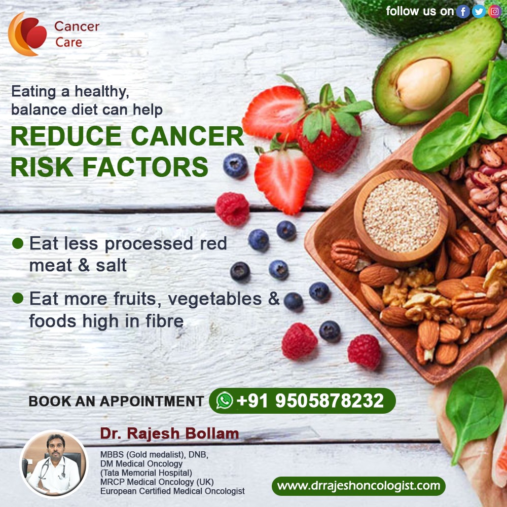 'Nourish your body, reduce #cancer risk. Choose a #balanceddiet. Empower yourself through #healthy choices. Your #health matters. ' #DrRajeshBollam #HematoOncologist #Hematolgist #Oncologist #Cancer #onlineconsultation #CancerSpecialist #cancerhospital #CancerDoctor #Hyderabad