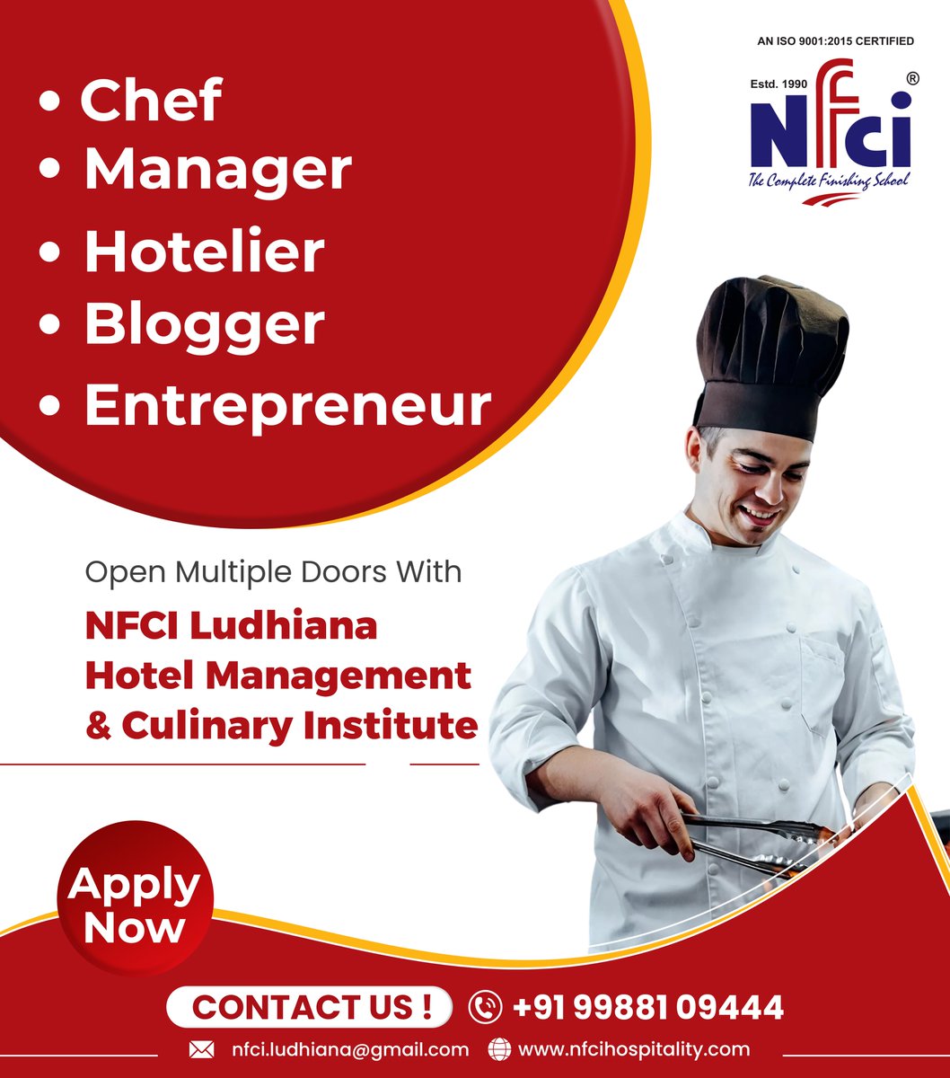 🚪🔑 Open multiple doors with NFCI Ludhiana! 🎓 Whether you want to become a chef, manager, hotelier, blogger, or entrepreneur, contact us today to kick-start your career! 💼👨‍🍳🏨💻🚀
.
.
.
.
#nfciludhiana #culinaryschool #cheftraining #hospitalitymanagement #entrepreneurship