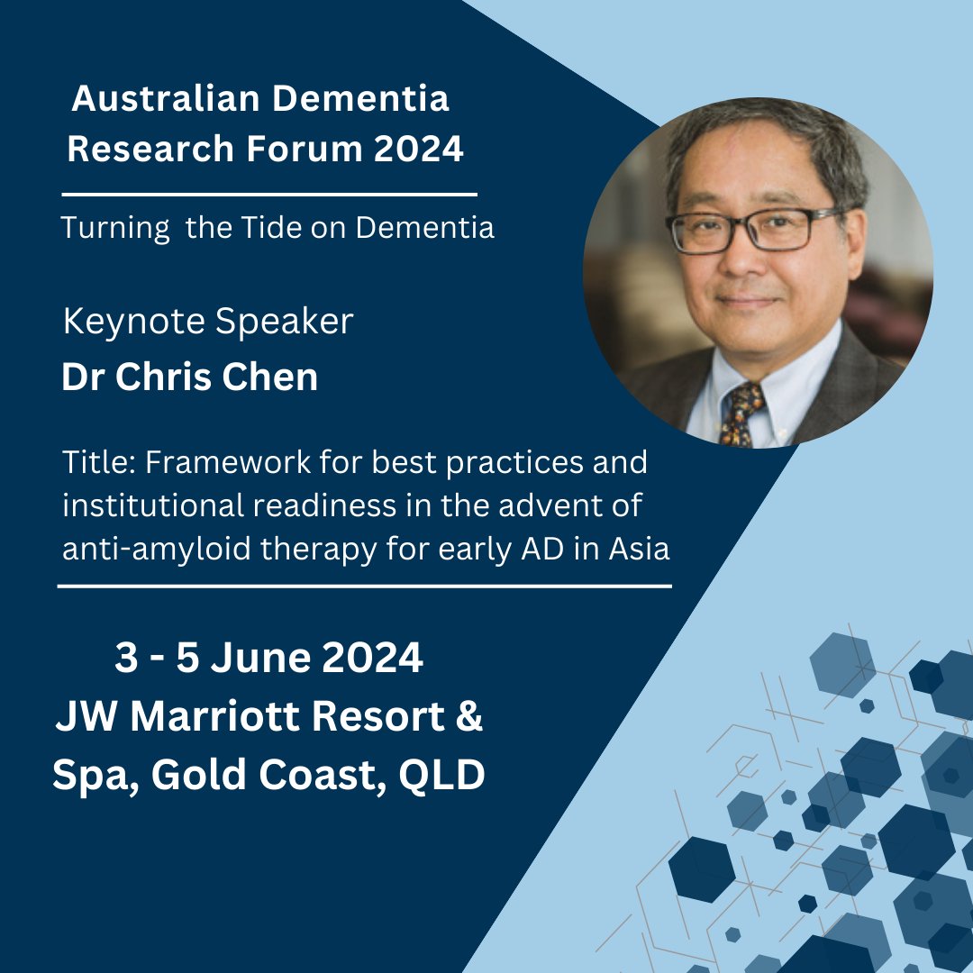 Join Dr Chris Chen, Yong Loo Lin School of Medicine, National University of Singapore, at his Keynote Presentation. His major research & clinical interests are in blood biomarkers, neuroimaging & treatment of stroke & dementia. Register today!➡️ buff.ly/4aKYtGB #ADRF2024