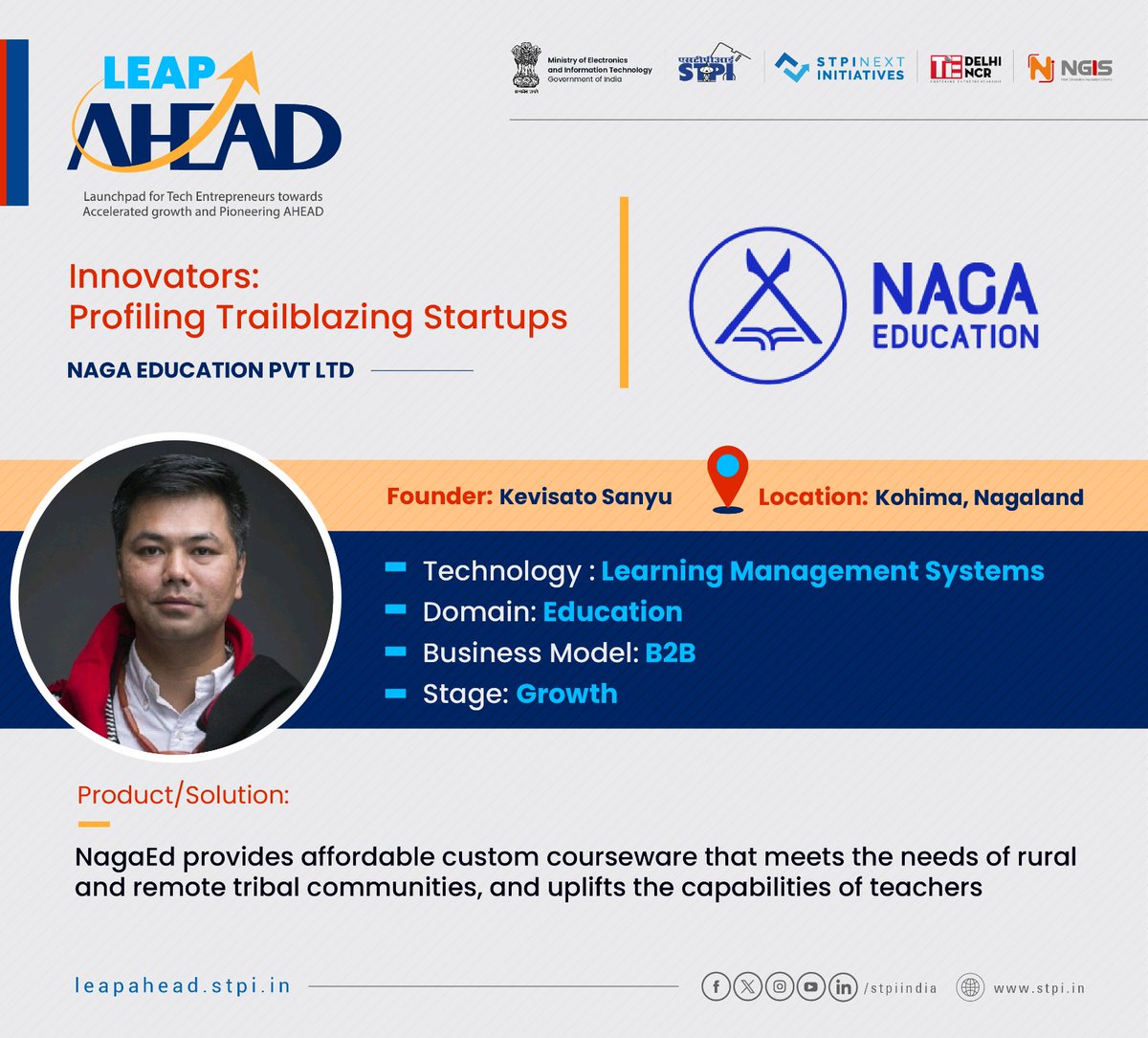 #Kohima-based #startup M/s Naga Education Pvt. Ltd., one of the 75+ selected companies for LEAP AHEAD Cohort, supporting schools in their digital transformation journey by creating interactive and engaging educational content and professional development of teachers.