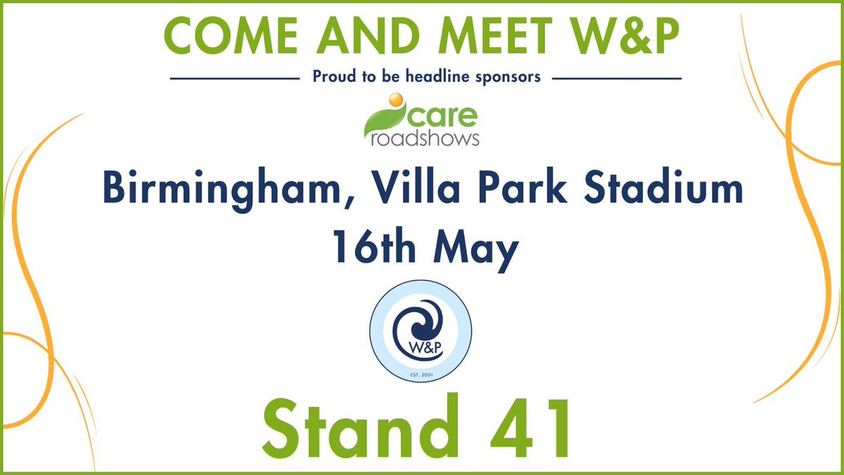 Looking forward to seeing everyone at the @careroadshows in Birmingham, Villa Park, on the 16th of May.

The team will be on STAND 41 with exciting news about the W&P Portal.

Click here for a free ticket - buff.ly/2lamp1J

#wandpcompliance #careroadshow #socialcare