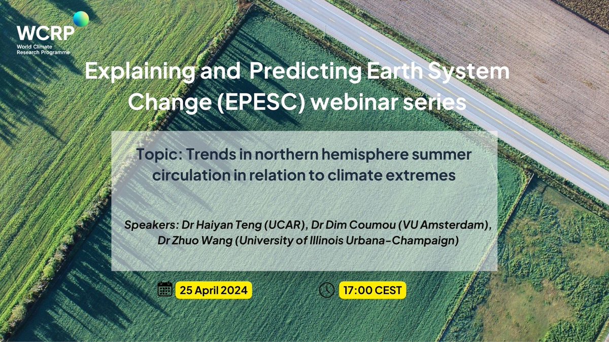 📣 Have you registered? Join us in this webinar tomorrow on 'Trends in northern hemisphere summer circulation in relation to climate extremes'. 🔗Register now! loom.ly/JA5Lcuk #ClimateScience #ClimateChange