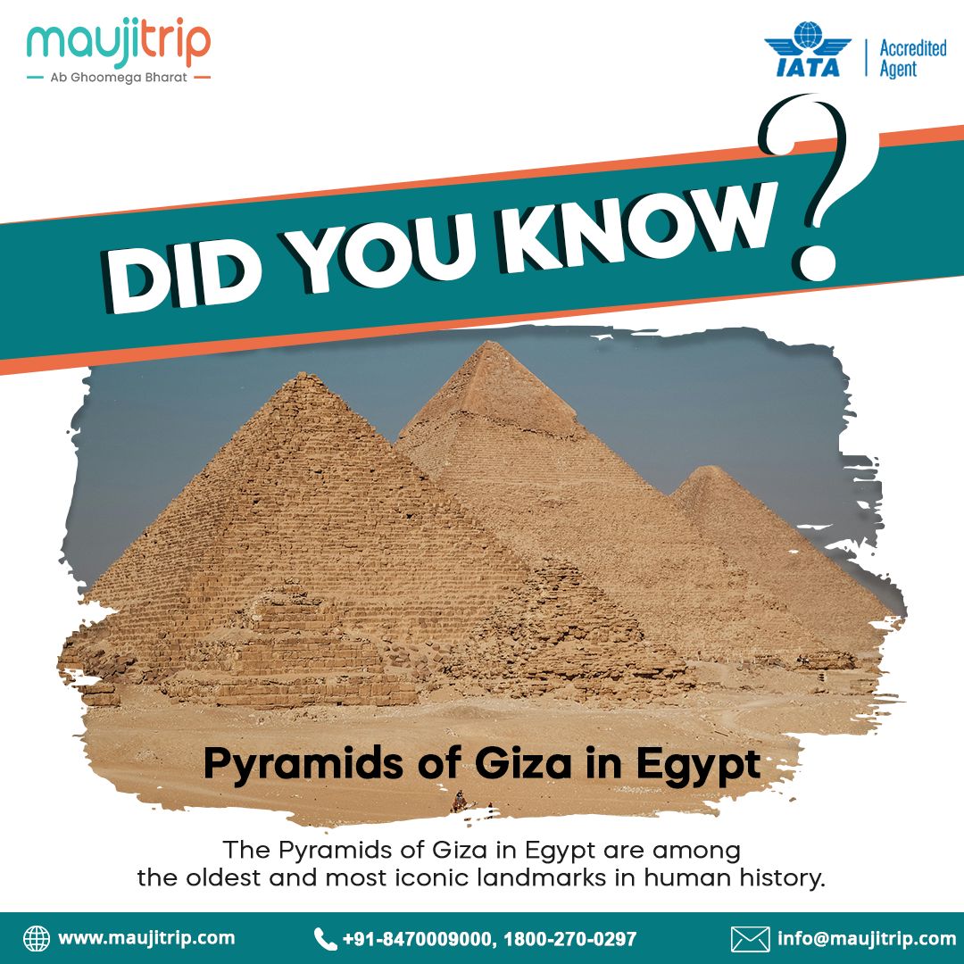 Did you know? The Pyramids of Giza in Egypt are among the oldest and most iconic landmarks in human history..
.
.
.
#didyouknow #pyramids  #giza #interestingfacts #amazingFacts #travelnow #planyourtrip #easytravel #abghumegabharat #maujitrip