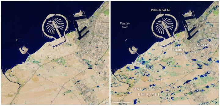 Спутниковые снимки показали последствия масштабного наводнения в Дубае. Пик ливней, обрушившихся на ОАЭ, пришелся на 16−17 апреля. zerkal0-read.online/news/world/667…