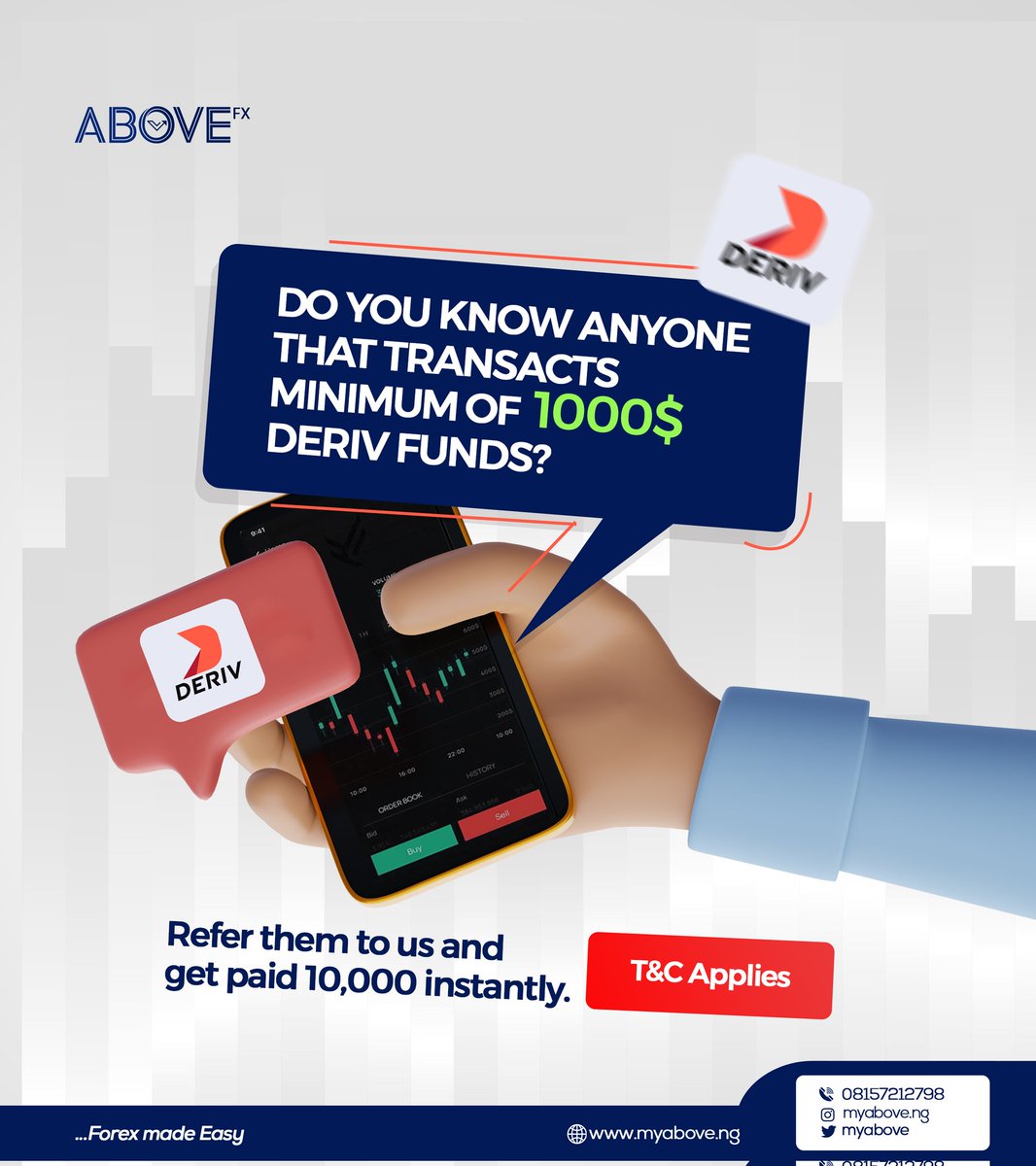 welcometoabove's tweet photo. Do you know Anyone that transacts minimum of 1000$ deriv funds? Refer them to us and get paid 10,000 instantly.
Check your dashboard in the above website for your unique referal link. T&amp;C Applies https://t.co/VYTbjulh7E