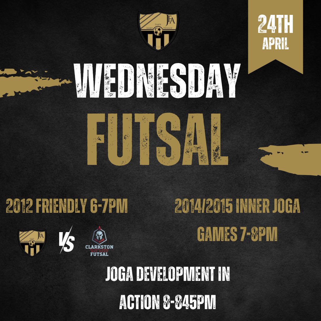 A busy day of Futsal at Joga 🤩 Friendly matches , Inner Joga Games and our final @SFLGlasgow league match. Feel free to come along & support our development team with an 8pm KO at Hutcheson Grammer 🔥