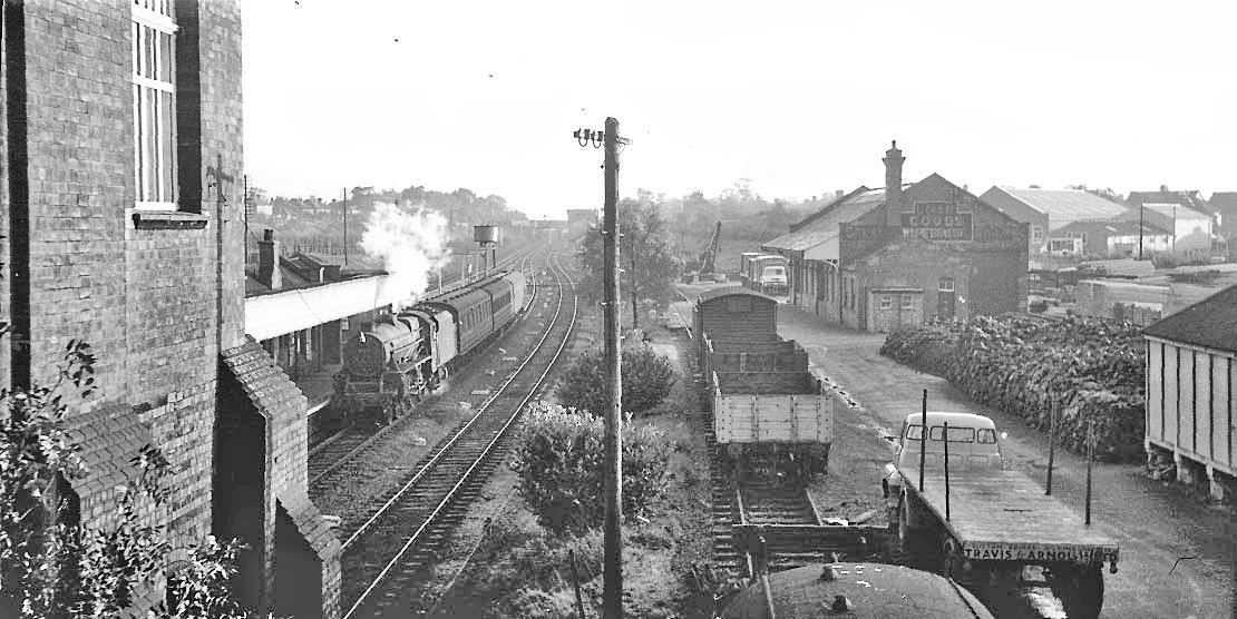 Ex-LMS 5MT 4-6-0 No 44830 arrives at Rugby Central with the evening Woodford Halse to Rugby Central service, early 1960s Photo by A Newman