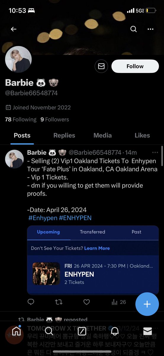 sanrioroha's tweet photo. 🚨 SCAMMER ALERT 🚨 

@/Barbie66548774 is trying to “sell”Enhypen Fate Plus Oakland VIP 1 tickets  for less than face value

Provides fake confirmation email that has a typo 😭😭😭

#EN_WORLDTOUR_FATE #ENHYPEN #ENHYPEN交換
#EN_WORLDTOUR_FATEPLUS #FATEPLUS_IN_US #ENHYPEN wtb wts https://t.co/VKOjnN0LfC