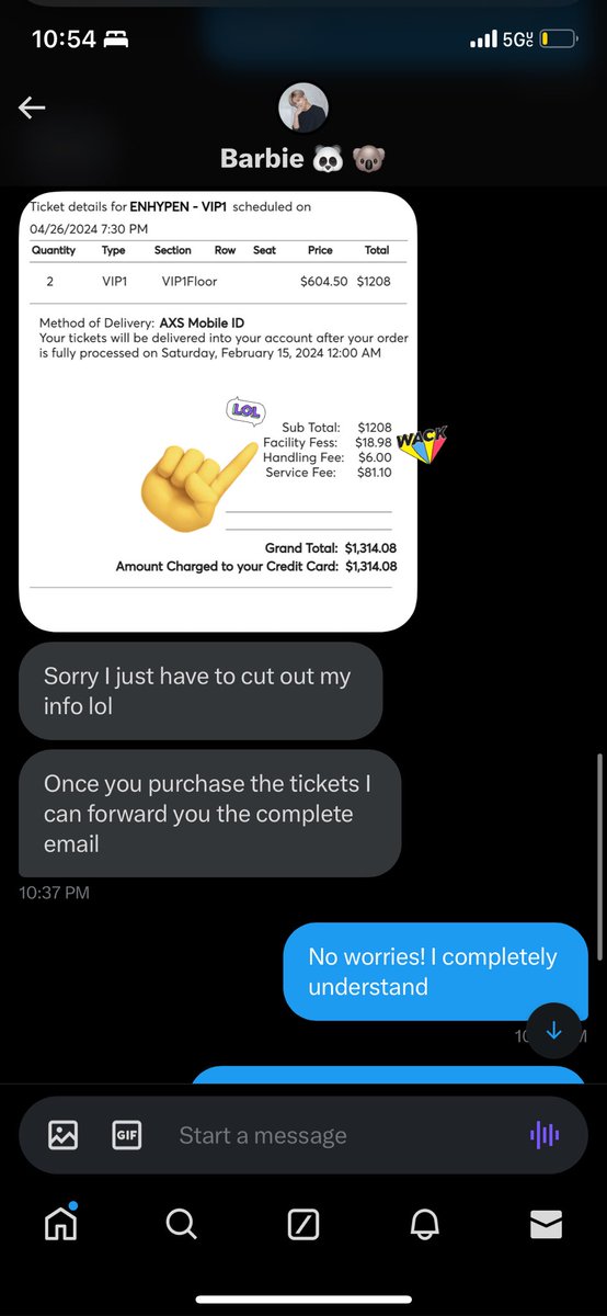 sanrioroha's tweet photo. 🚨 SCAMMER ALERT 🚨 

@/Barbie66548774 is trying to “sell”Enhypen Fate Plus Oakland VIP 1 tickets  for less than face value

Provides fake confirmation email that has a typo 😭😭😭

#EN_WORLDTOUR_FATE #ENHYPEN #ENHYPEN交換
#EN_WORLDTOUR_FATEPLUS #FATEPLUS_IN_US #ENHYPEN wtb wts https://t.co/VKOjnN0LfC