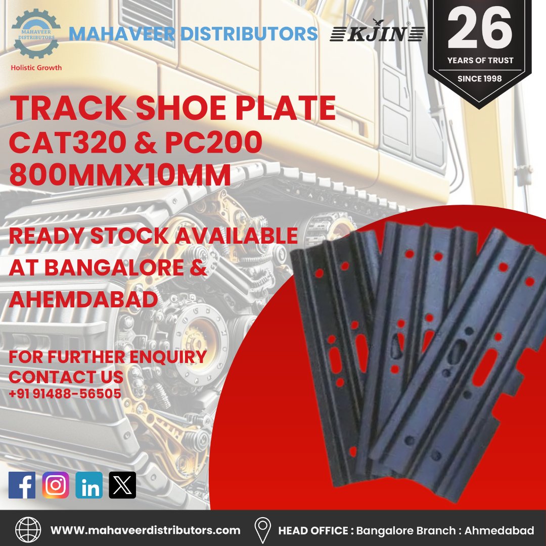 '🚜 Get your machines moving smoothly with top-quality Track Shoe Plates for CAT320 & PC200!
Now in ready stock at Mahaveer Distributors in Bangalore & Ahmedabad. Don’t let downtime slow you down. Contact us today at +91 91488-56505 and keep your projects on track! 

#ReadyToRoll