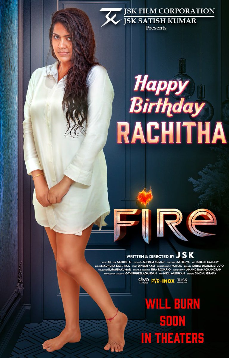 #Fire - Will Burn Soon in Theaters 🔥 #FireRachithaGlimpse is out now- youtu.be/8_dpkxy4PmQ Happy Birthday #Rachitha 🥳 @OfficialBalaji @ssakshiagarwal @IamChandini_12 @onlynikil @JSKfilmcorp #GayathriShan #SureshChakravarthy #SingamPuli #Padman #JSK #Divo