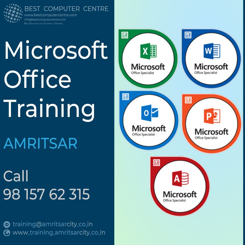 Microsoft Office Training in Amritsar
📞 Call +91- 98157 62315

buff.ly/3gBssX6
Learn online MS Office Training Course from Industry Experts
#microsoftexcel #microsoftoffice #training #center #amritsar #microsoft365 #learnfromhome #powerpoint #microsoft #Excel #PowerPoint