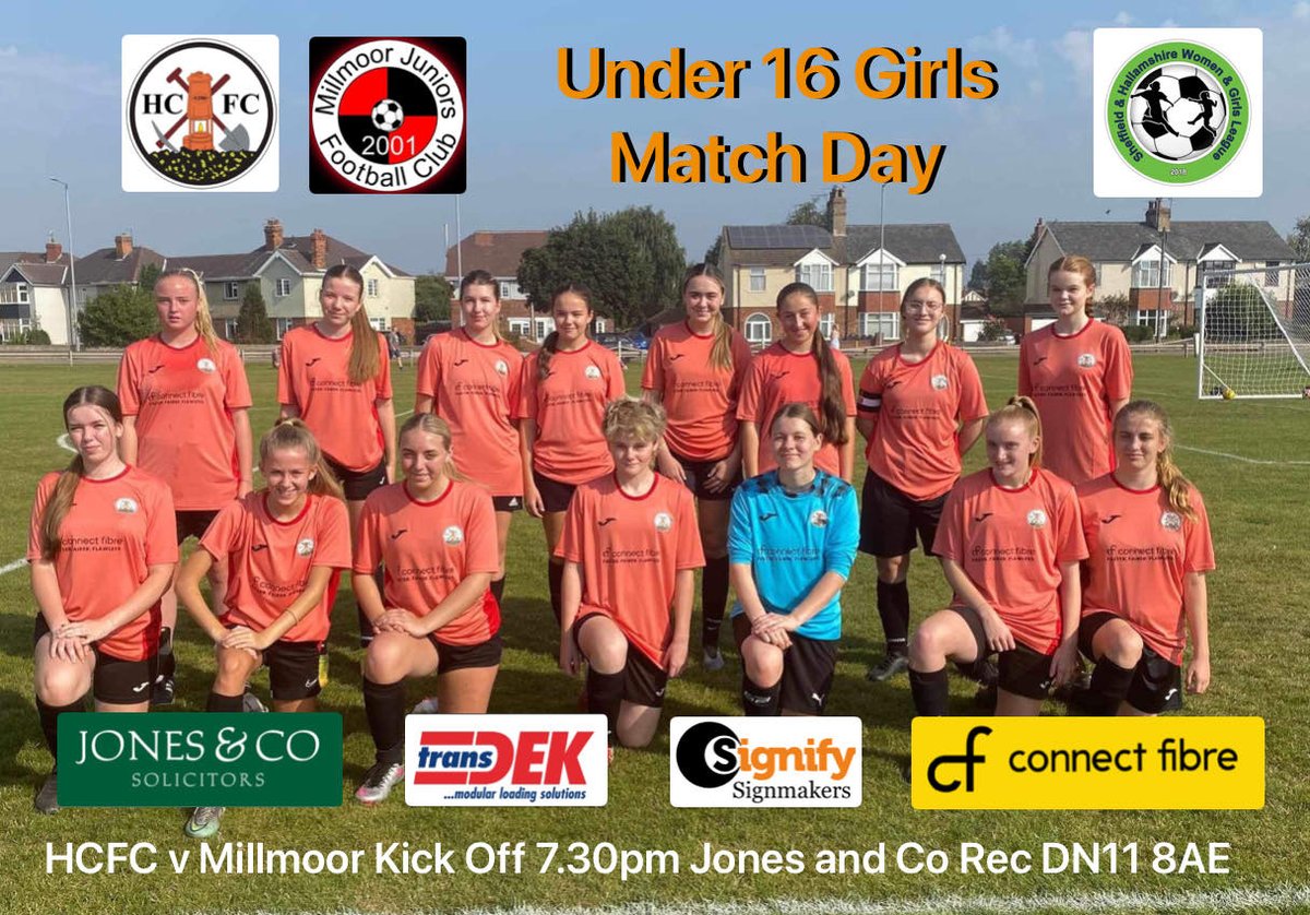 🧡 Under 16 Girls Home 🖤
🆚 Millmoor Juniors U16 Girls
🏆 SHWGL
⏰ 7.30pm
🏟 @jones_solicitor Rec
📍 DN11 8AE 
🎟 Free Entry
🥧Toms Tea Room Open
🍺Shaft Side Open
#VivaColliery