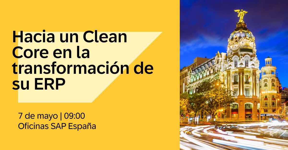 jrgprzgrc's tweet photo. El 7 de mayo descubre cómo desmitificar la transición hacia SAP S/4HANA! Te invitamos al evento "Hacia un Clean Core en la transformación de su ERP" en el que te mostraremos el valor de la estrategia Clean Core de SAP y cómo puede beneficiar a tu empresa. https://t.co/YmjNXXLev8 https://t.co/Cp5gf8P1VA