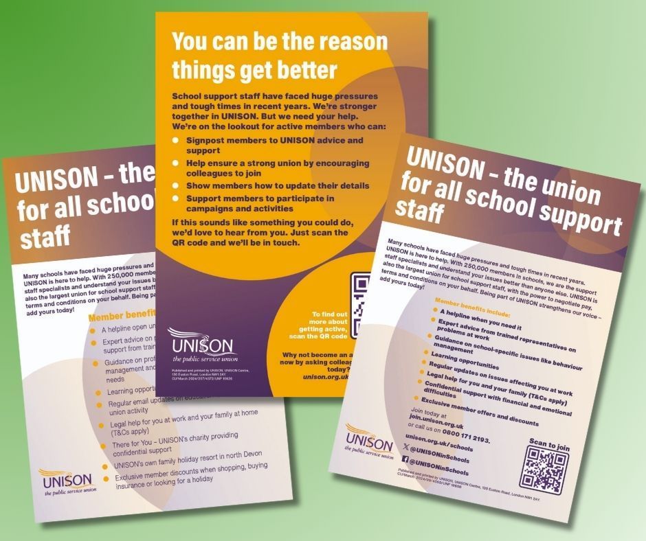 UNISON has produced a range of resources to encourage school support staff to join UNISON and get involved in our campaigns. As one of the three NJC unions, UNISON has the power to negotiate pay and conditions on your behalf! View the resources here 👇 shop.unison.site/product-catego…