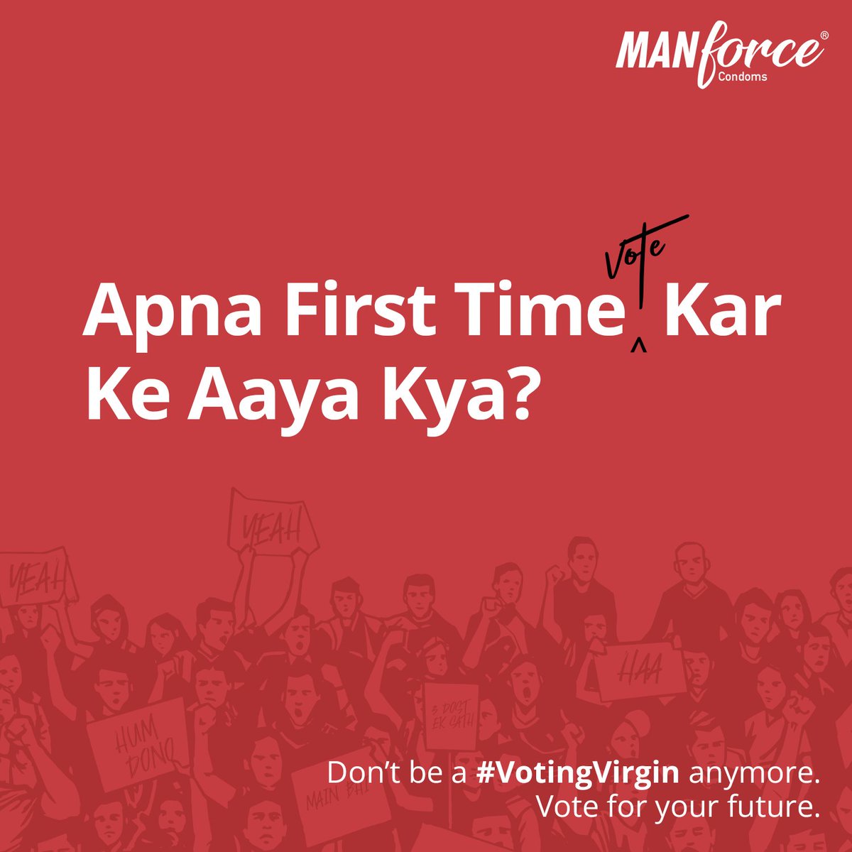 ManforceIndia's tweet photo. Agar nahi kiya to is baar kar ke aao……VOTE!
#Election #VotingVirgin #KarKeAaya #Manforce #ManforceCondoms #FlavouredCondoms #Vote #FirstTime https://t.co/9RZnmkVRCc