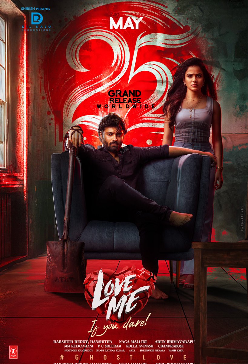 #DilRajuProductions #GhostLove #LoveMe If you dare ! Date Locked 🌹💀 

🎬 Director #ArunBhimavarapu 
🎹 Music #MMKeeravaani
✨ Cast #Ashish #VaishnaviChaitanya 

🍿 In theaters on May 25