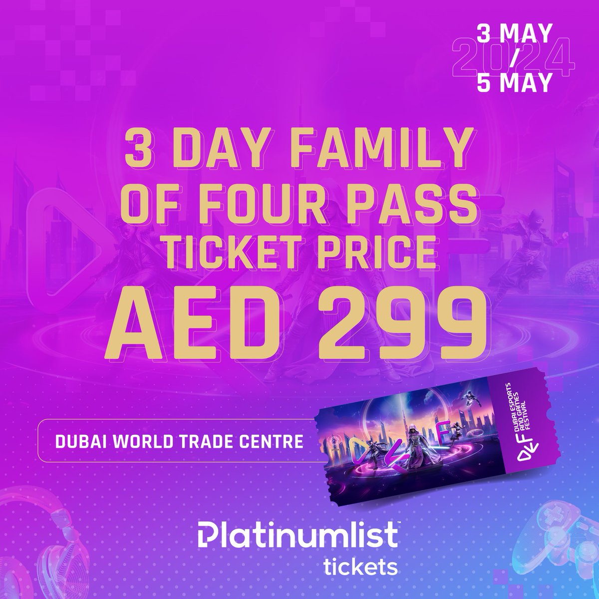 Grab your tickets today to be part of the ultimate gaming event of the year via Platinumlist! 
 
📍Dubai World Trade Centre
🗓️ 3-5 May

#DEF2024 #DubaiEsportsFestival #gamers #GameExpo #tickets