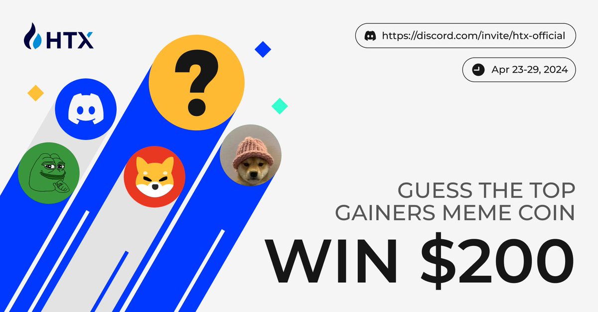 Unleash the gains! Predict the top #memecoins on #HTX ✅Follow @HTXCommunity @HTX_Global 🩷 RT + like ❓ Guess the top gainers for #memecoins on Apr 30 with #Top_Memecoin in #HTX Discord #MemeCoinSeason #PEPE #SHIB #WIF