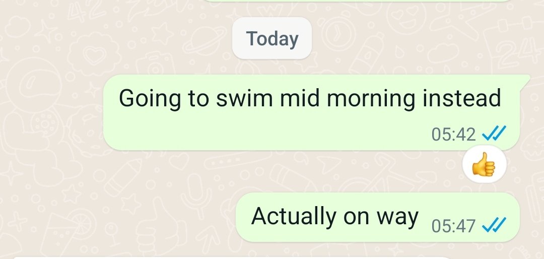 Swim 6, April 2024. Back in the pool with the fish today, but nearly didn't. Had an internal argument with myself at 5.40 to get myself to get up. Only 1100 as goggles absolutely steamed up, swam 50m without goggles and that was worse. Still a swim is a swim