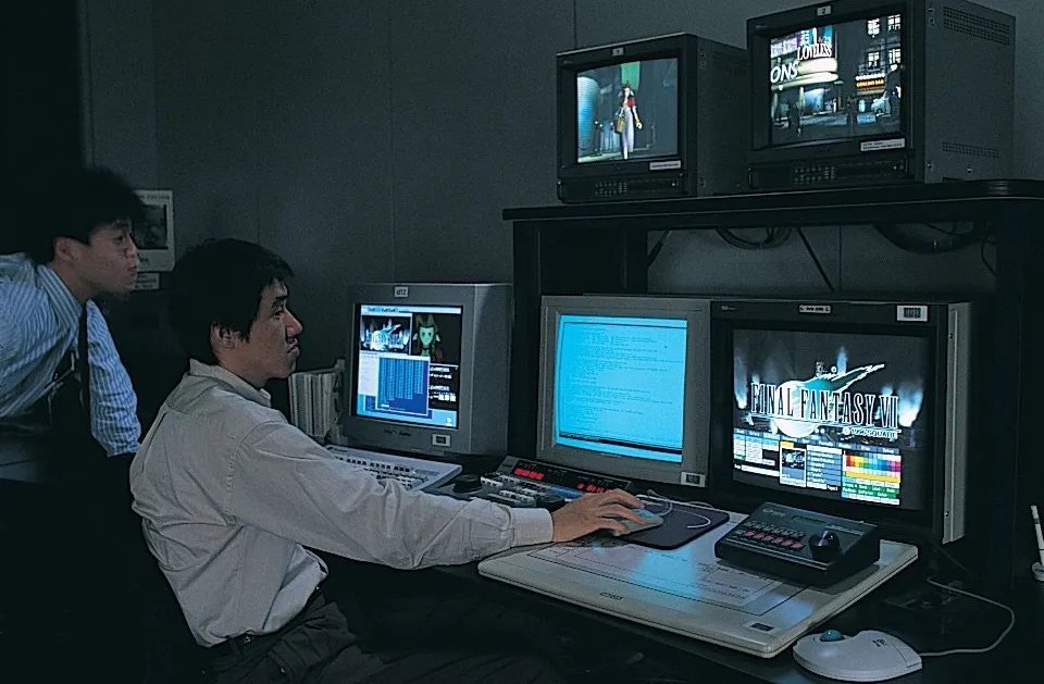 Kazuyuki Hashimoto working on Final Fantasy VII using a 1995 Sony BVM-1916